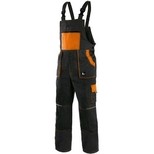 Kalhoty LUX EMIL montérkové s náprsenkou, černo-oranžové, Velikost 54