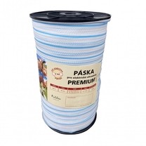Páska PREMIUM 40 mm pro el. ohradník, 3x0,20 mm Niro + 3x0,25 mm CuSn, 200 m, bílo-modré