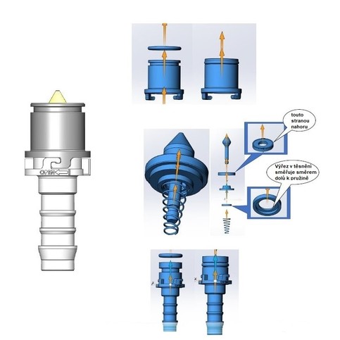 Náhradní díly k medikátoru mixrite, PVDF model, Ventil zpětný konický